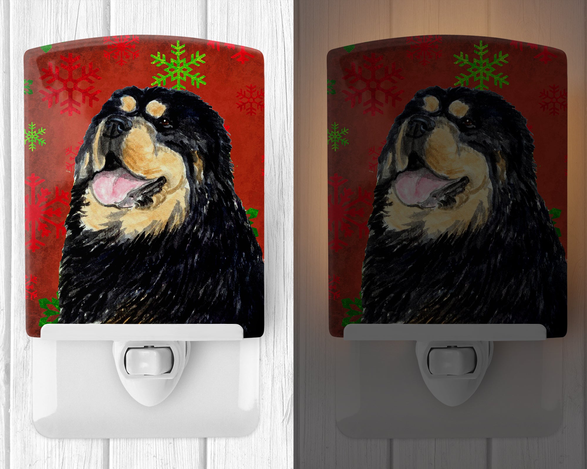 Tibetan Mastiff Red Green Snowflake Christmas Ceramic Night Light SS4719CNL - the-store.com