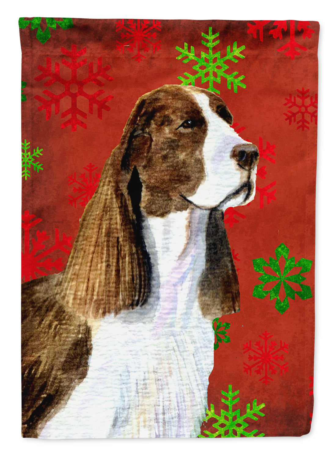 Springer Spaniel Red Green Snowflakes Holiday Christmas Flag Canvas House Size  the-store.com.