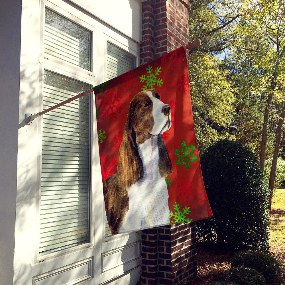 Springer Spaniel Red Green Snowflakes Holiday Christmas Flag Canvas House Size  the-store.com.