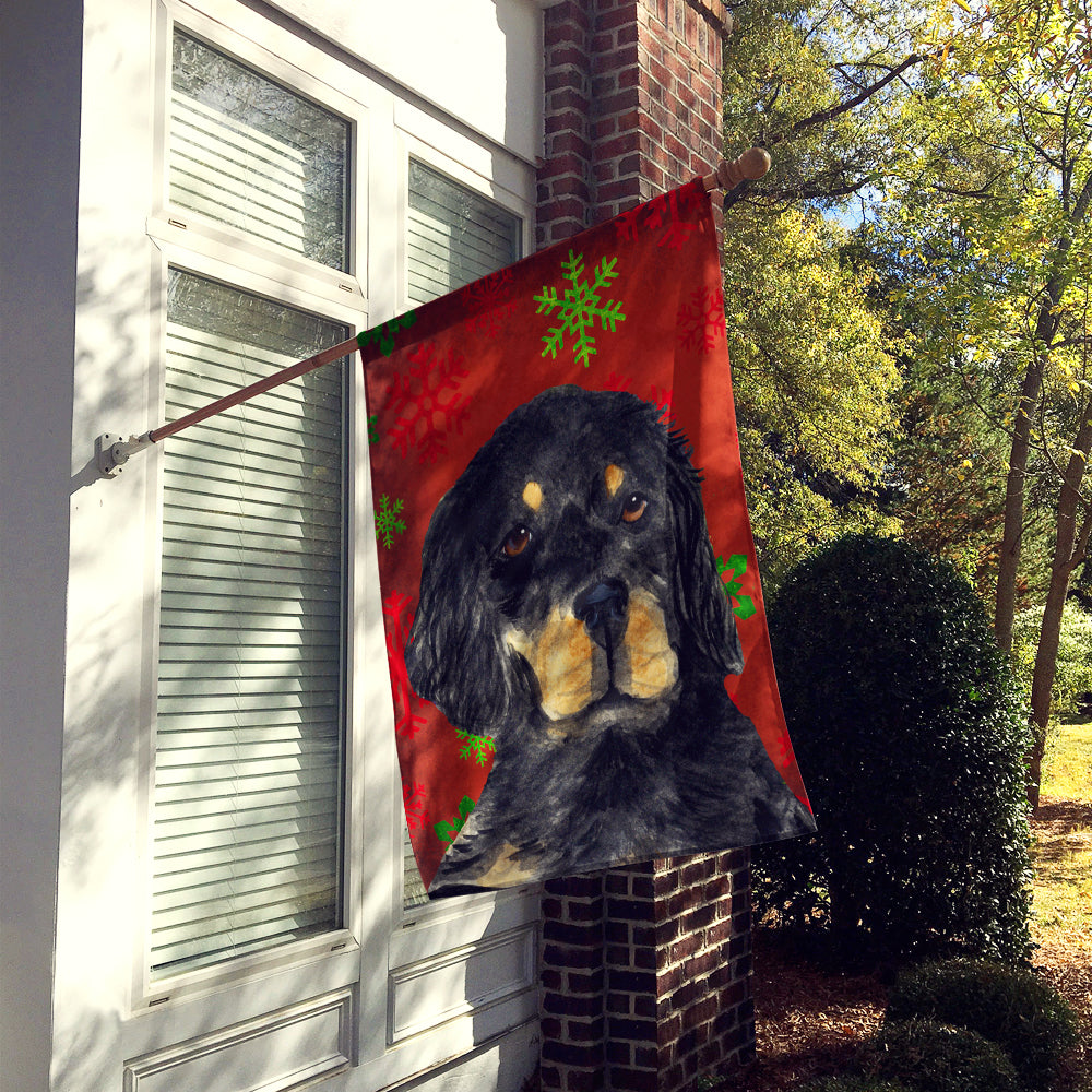 Gordon Setter Red and Green Snowflakes Holiday Christmas Flag Canvas House Size  the-store.com.