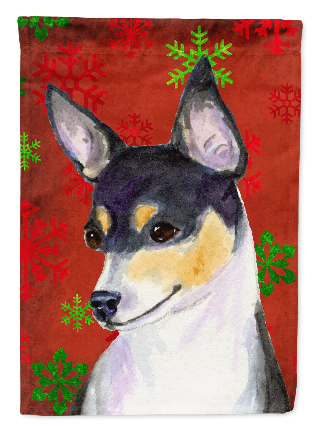 Chihuahua Red and Green Snowflakes Holiday Christmas Flag Garden Size.