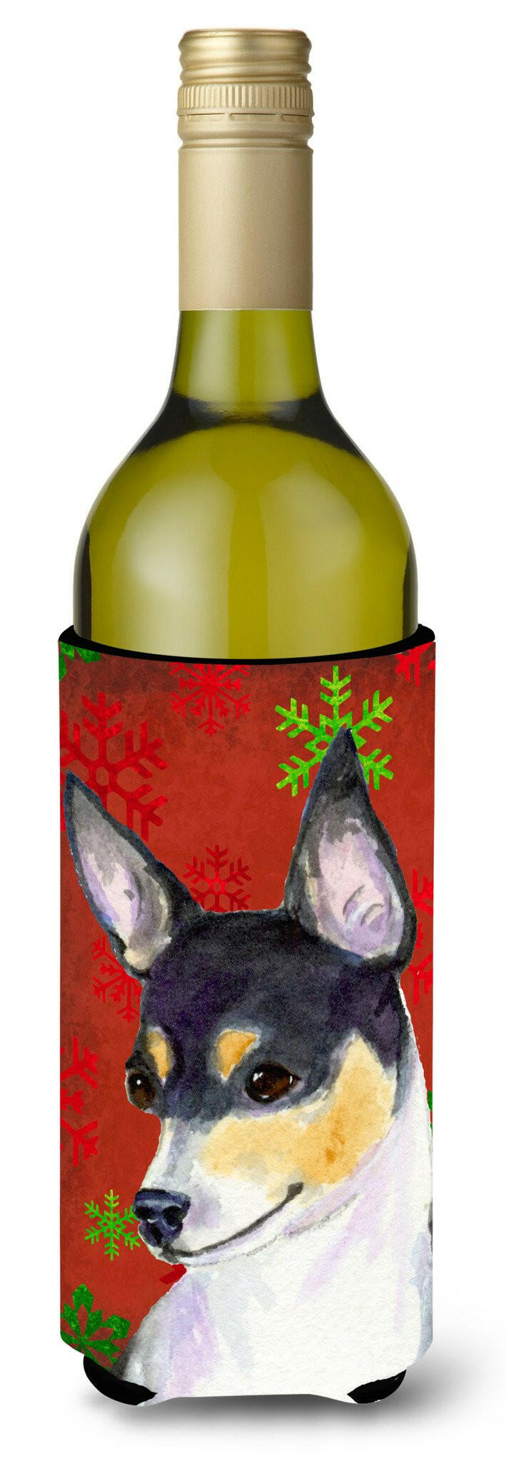 Chihuahua Red and Green Snowflakes Holiday Christmas Wine Bottle Beverage Insulator by Caroline&#39;s Treasures