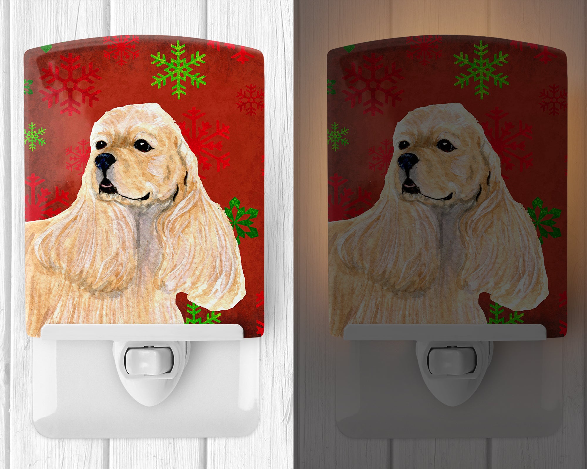 Buff Cocker Spaniel Red Green Snowflakes Christmas Ceramic Night Light SS4729CNL - the-store.com