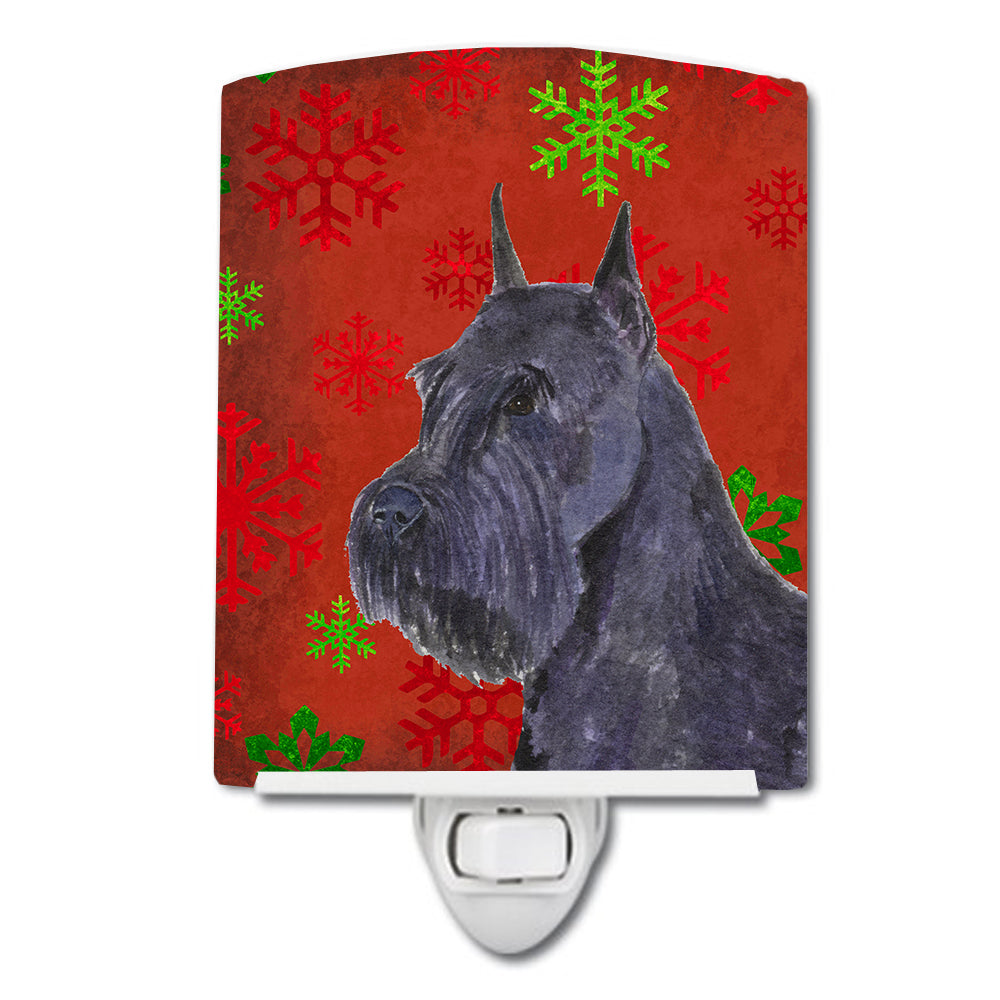 Schnauzer Red and Green Snowflakes Holiday Christmas Ceramic Night Light SS4730CNL - the-store.com