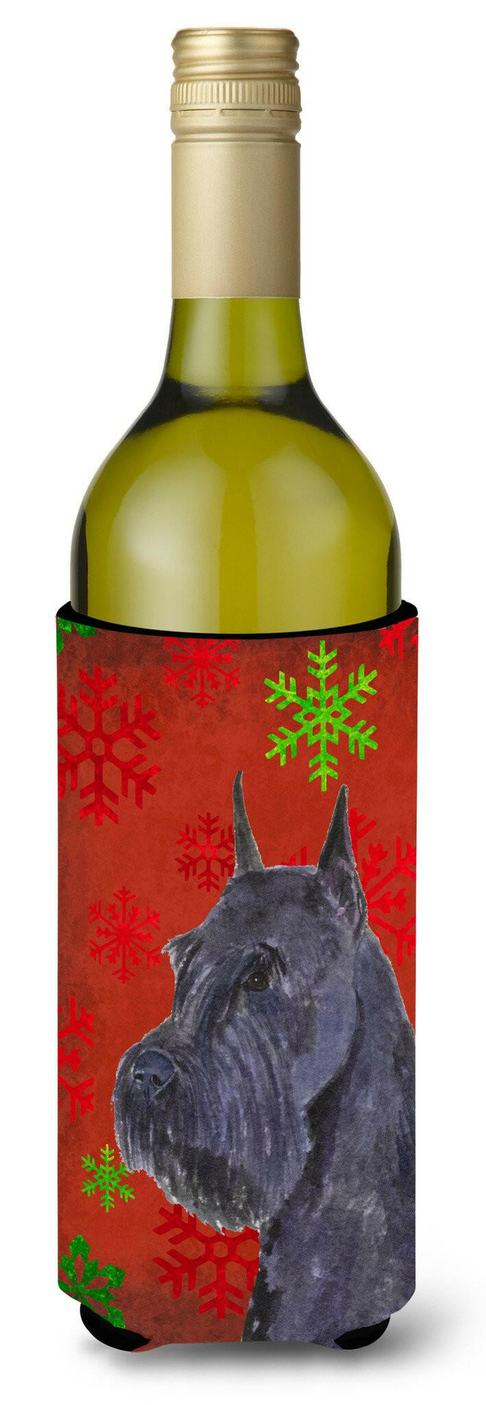 Schnauzer Red and Green Snowflakes Holiday Christmas Wine Bottle Beverage Insulator by Caroline&#39;s Treasures