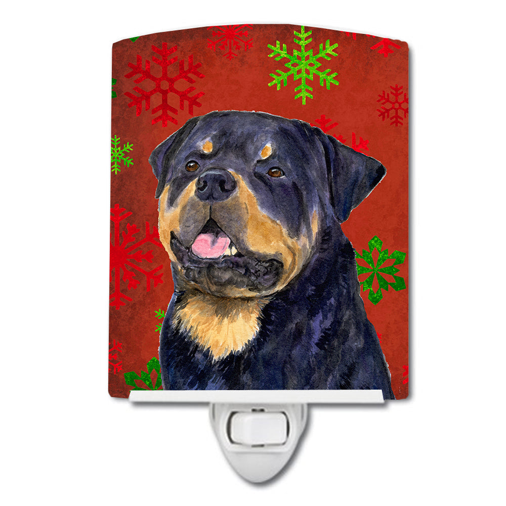 Rottweiler Red and Green Snowflakes Holiday Christmas Ceramic Night Light SS4731CNL - the-store.com