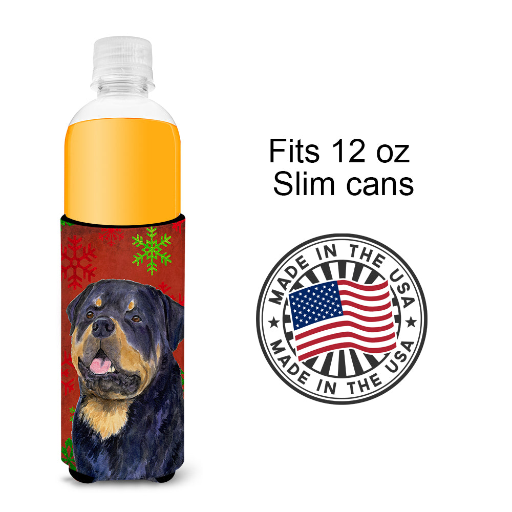 Rottweiler Red and Green Snowflakes Holiday Christmas Ultra Beverage Insulators for slim cans SS4731MUK.