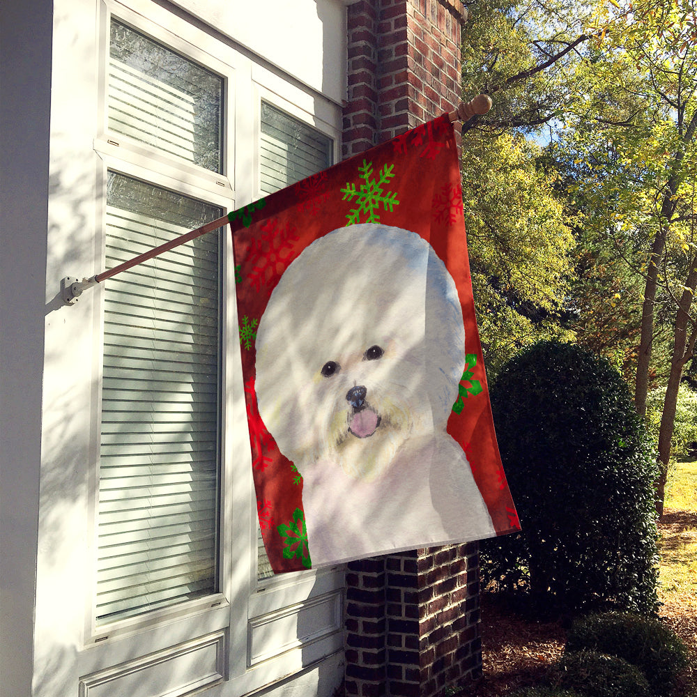 Bichon Frise Red and Green Snowflakes Holiday Christmas Flag Canvas House Size  the-store.com.