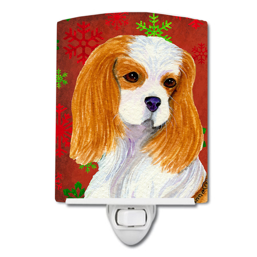 Cavalier Spaniel Red and Green Snowflakes Holiday Christmas Ceramic Night Light SS4734CNL - the-store.com