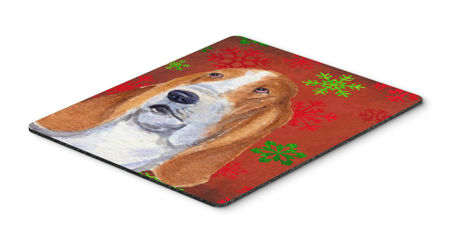 Basset Hound Red and Green Snowflakes Christmas Mouse Pad, Hot Pad or Trivet by Caroline's Treasures