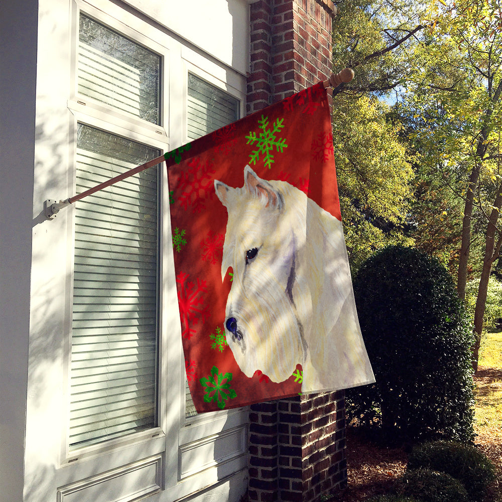 Scottish Terrier Red  Green Snowflakes Holiday Christmas Flag Canvas House Size  the-store.com.