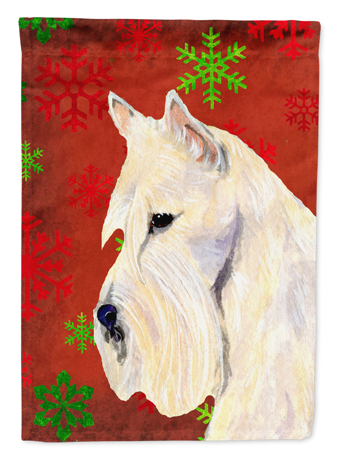 Scottish Terrier Red  Green Snowflakes Holiday Christmas Flag Canvas House Size  the-store.com.