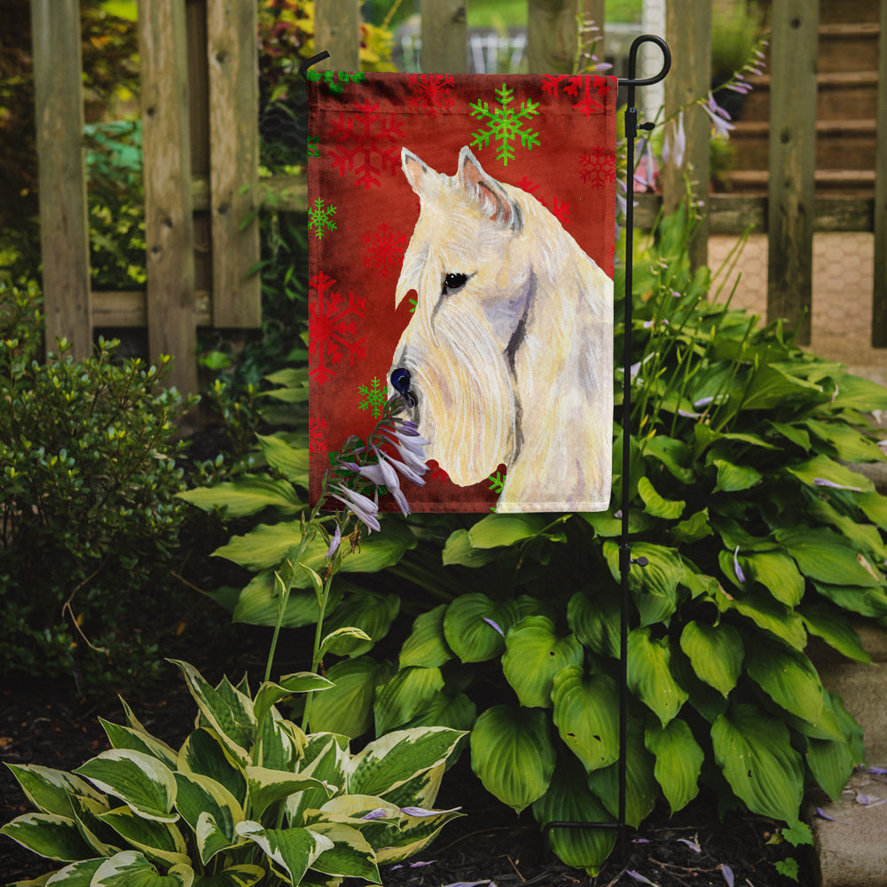 Scottish Terrier Red Green Snowflakes Holiday Christmas Flag Garden.