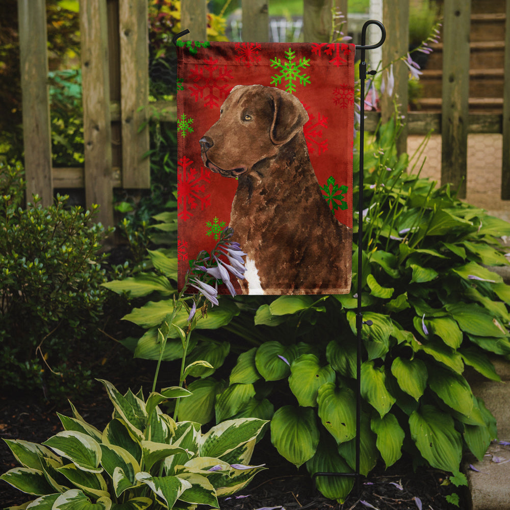 Chesapeake Bay Retriever Red Snowflakes Holiday Christmas Flag Garden Size.