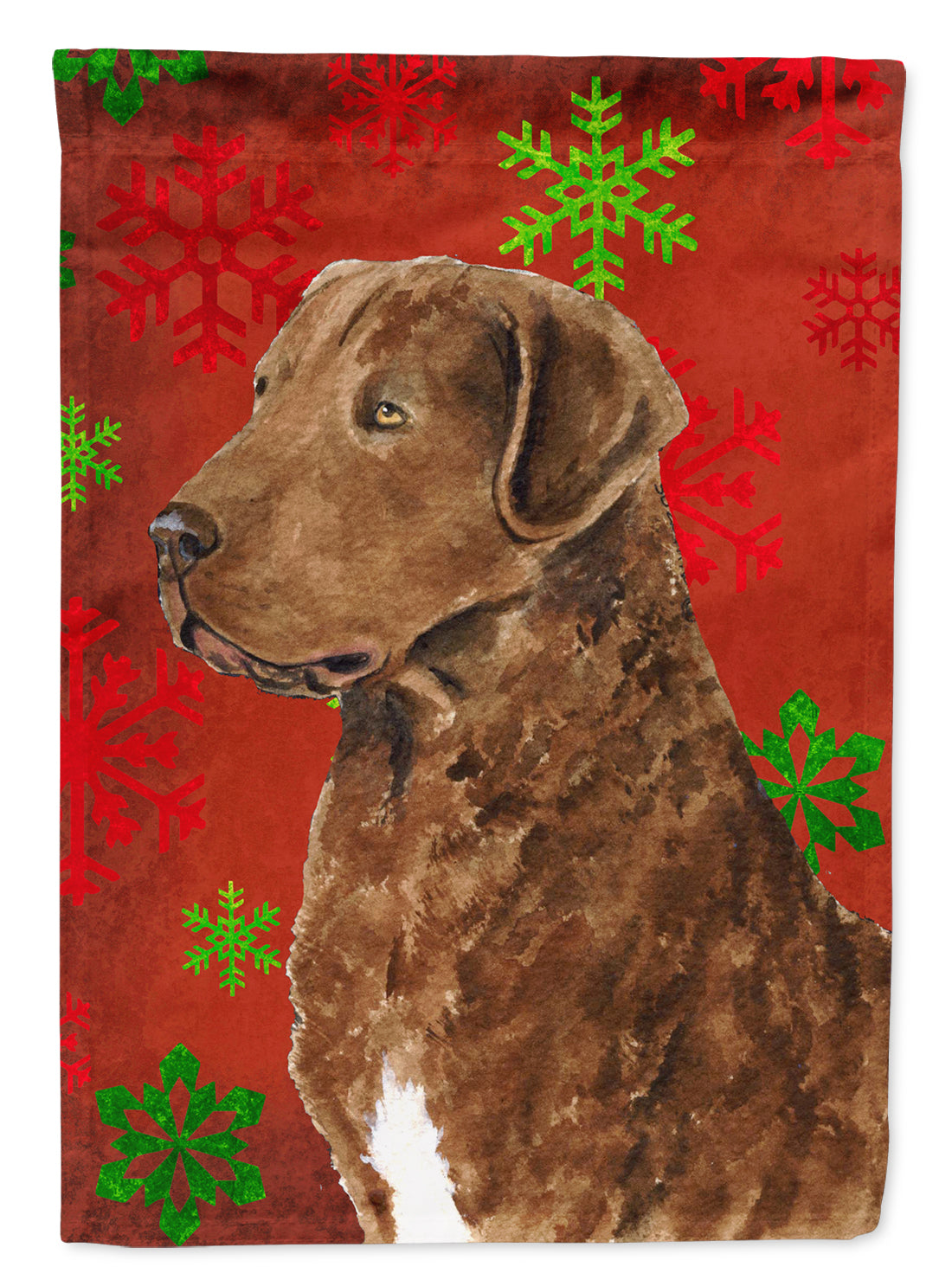 Chesapeake Bay Retriever Red Snowflakes Holiday Christmas Flag Garden Size.