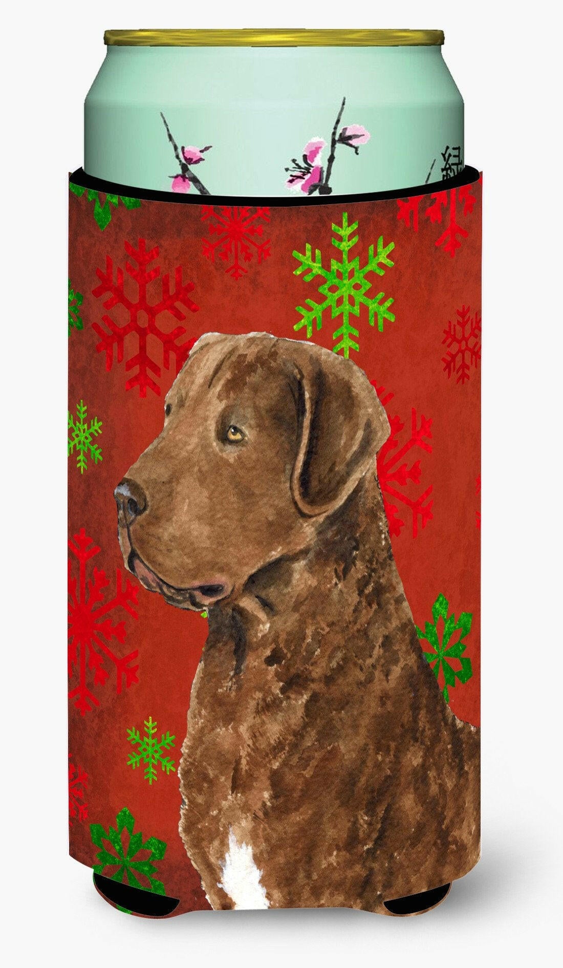 Chesapeake Bay Retriever Red Snowflakes Holiday Christmas  Tall Boy Beverage Insulator by Caroline's Treasures