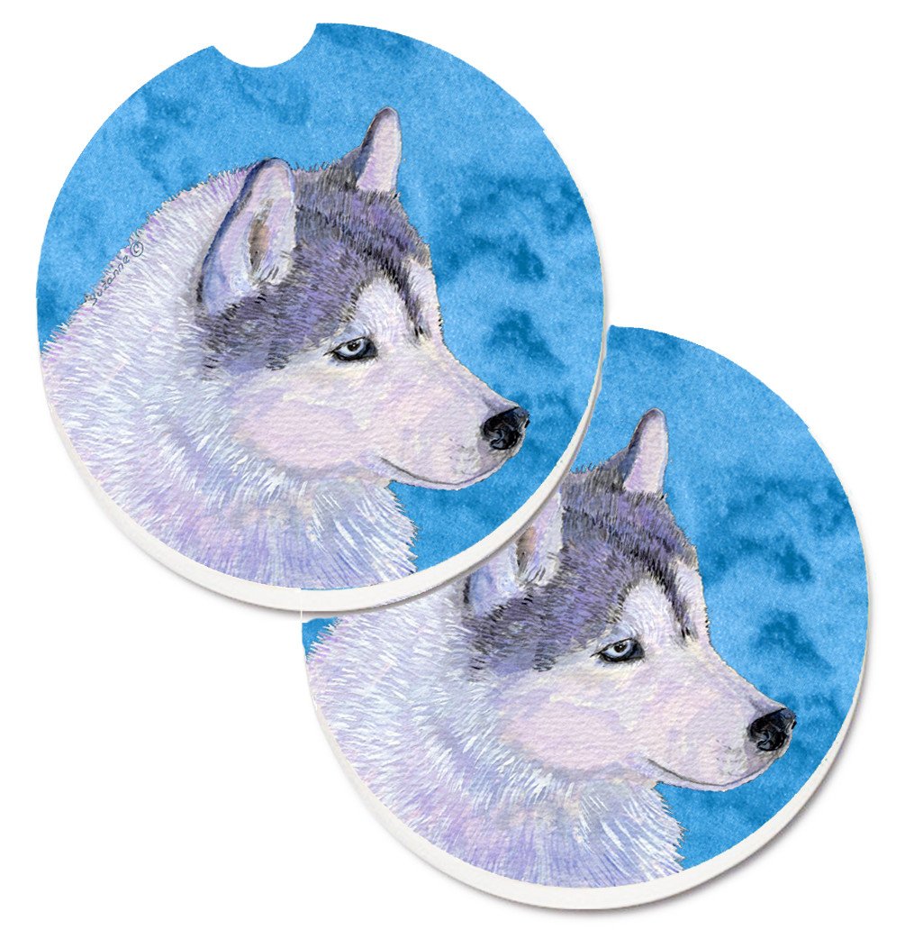 Blue Siberian Husky Set of 2 Cup Holder Car Coasters SS4740-BUCARC by Caroline's Treasures