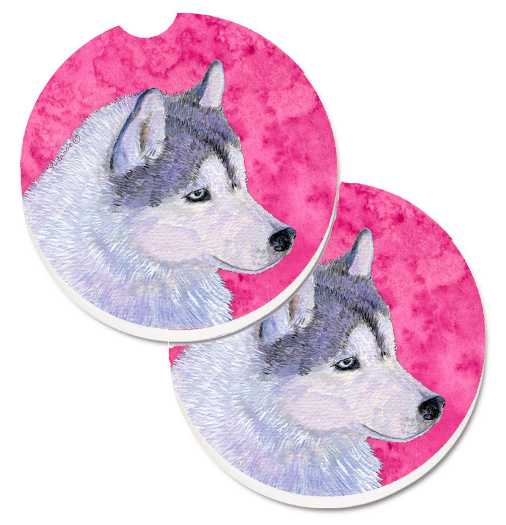 Pink Siberian Husky Set of 2 Cup Holder Car Coasters SS4740-PKCARC by Caroline's Treasures