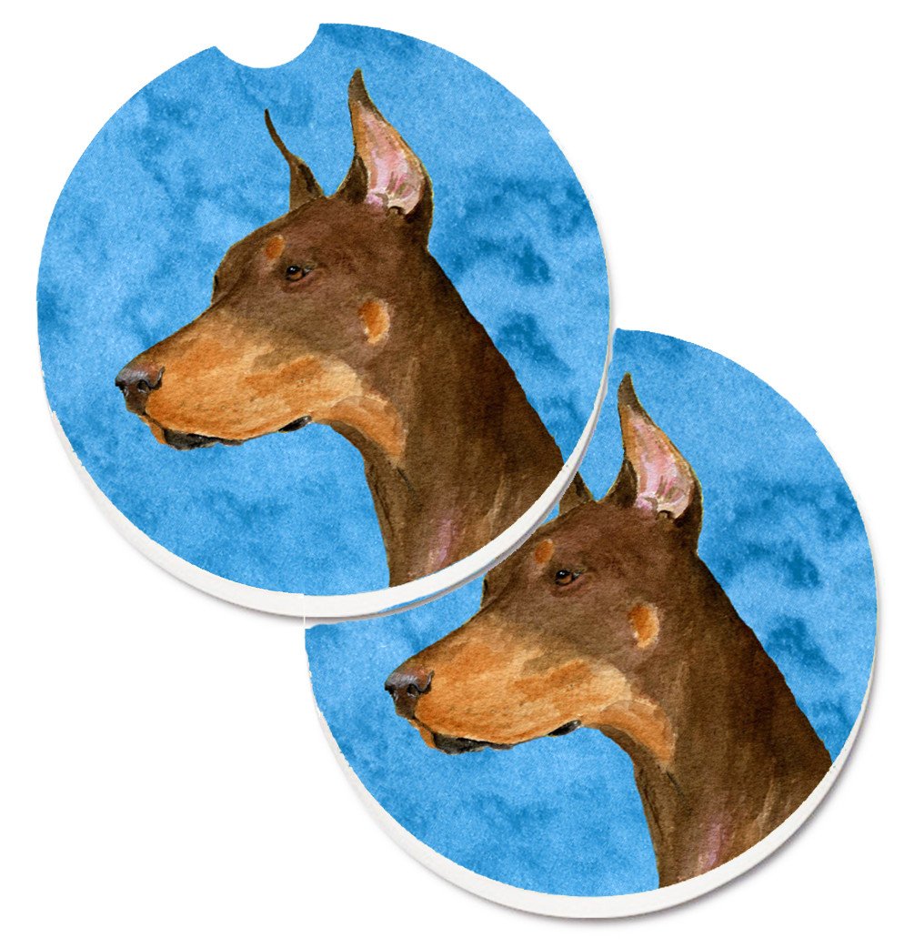 Blue Doberman Set of 2 Cup Holder Car Coasters SS4744-BUCARC by Caroline's Treasures