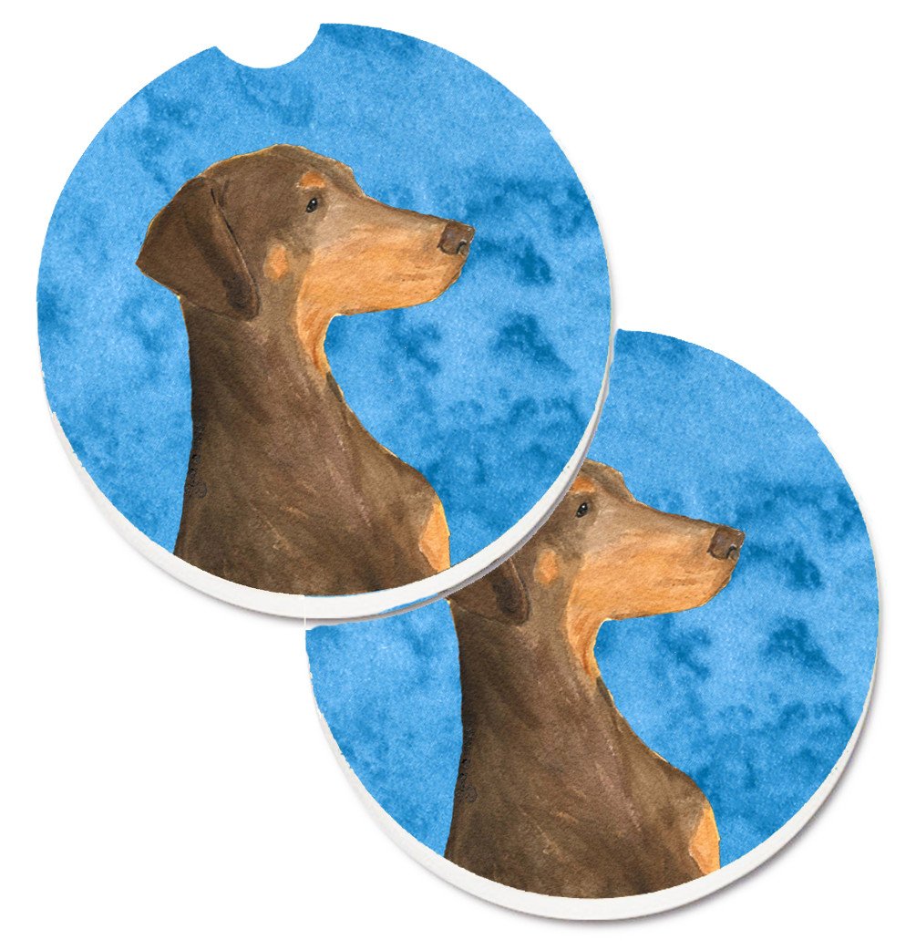 Blue Doberman Set of 2 Cup Holder Car Coasters SS4755-BUCARC by Caroline's Treasures