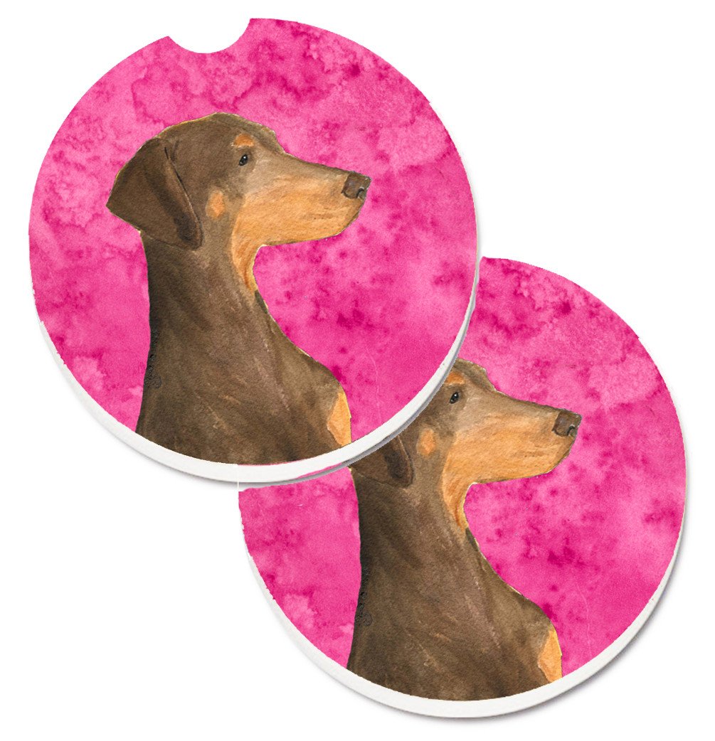 Pink Doberman Set of 2 Cup Holder Car Coasters SS4755-PKCARC by Caroline's Treasures