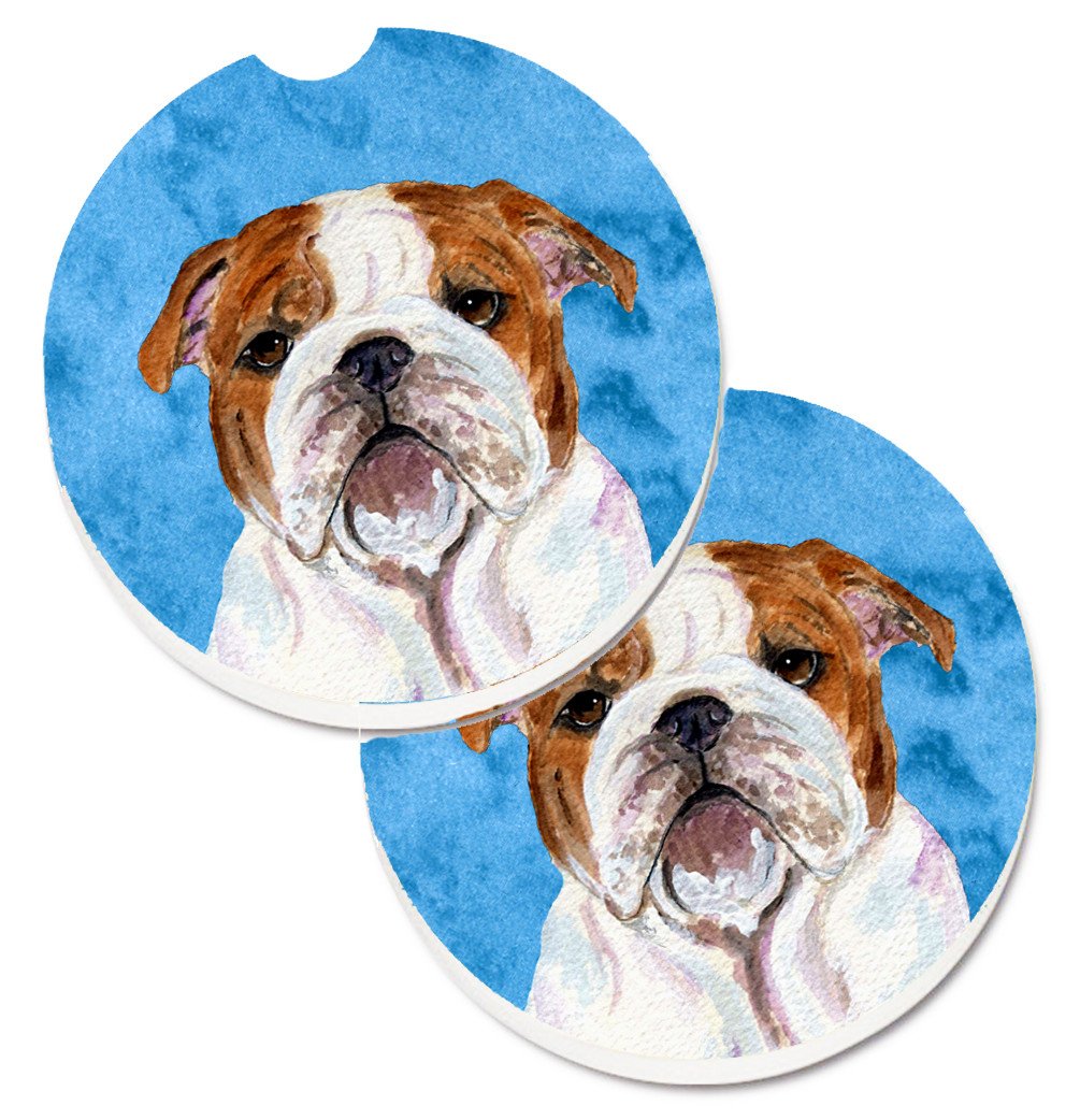 Blue English Bulldog Set of 2 Cup Holder Car Coasters SS4760-BUCARC by Caroline's Treasures