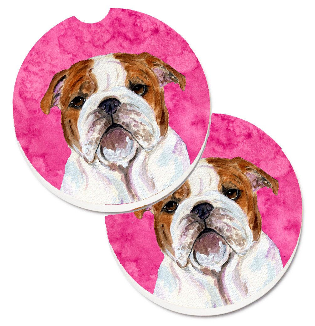 Pink English Bulldog Set of 2 Cup Holder Car Coasters SS4760-PKCARC by Caroline's Treasures