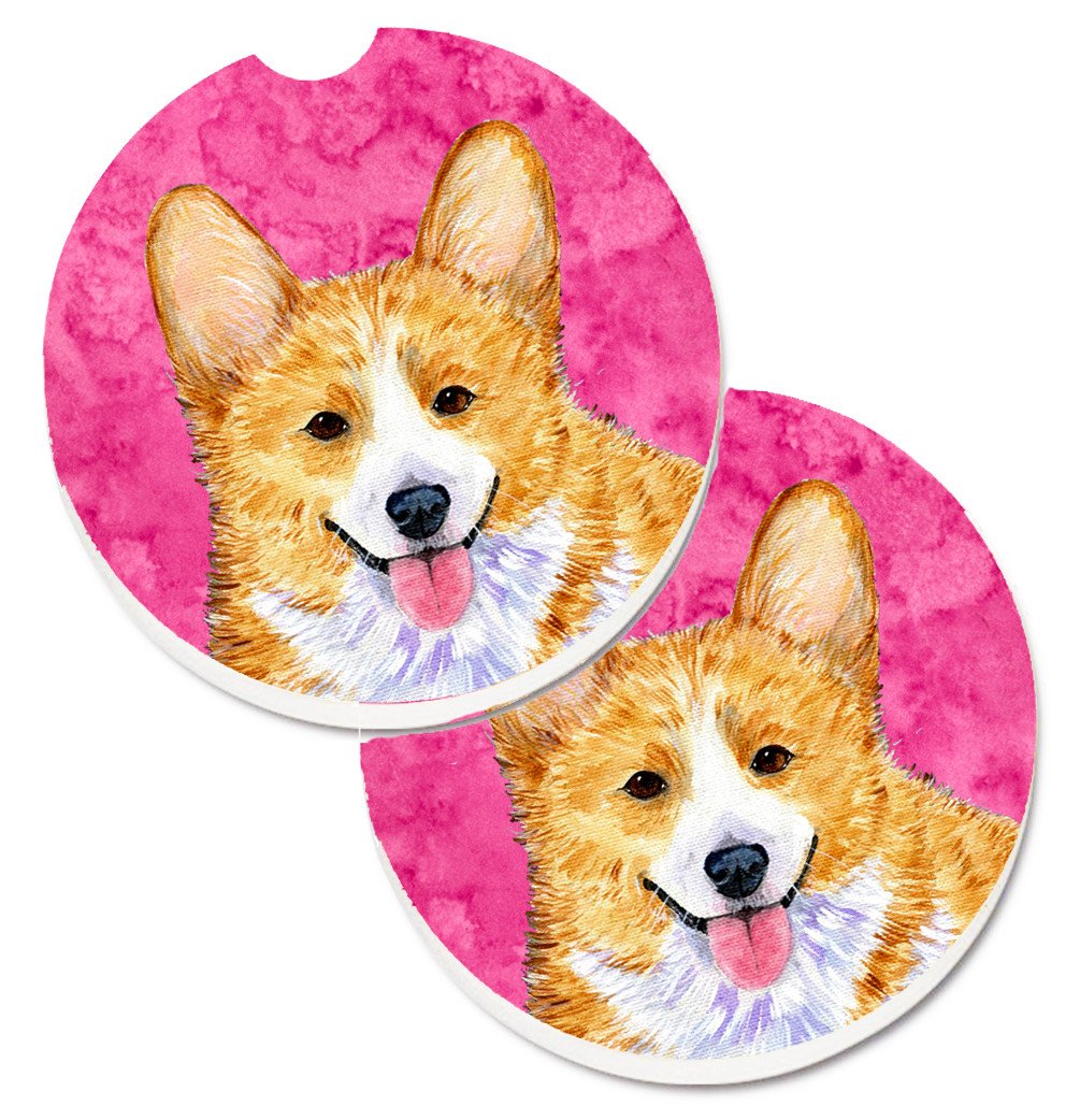 Pink Corgi Set of 2 Cup Holder Car Coasters SS4762-PKCARC by Caroline's Treasures