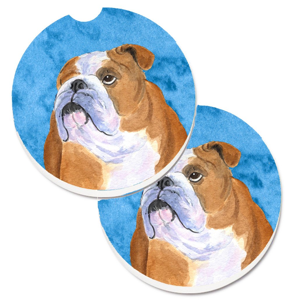 Blue English Bulldog Set of 2 Cup Holder Car Coasters SS4767-BUCARC by Caroline's Treasures