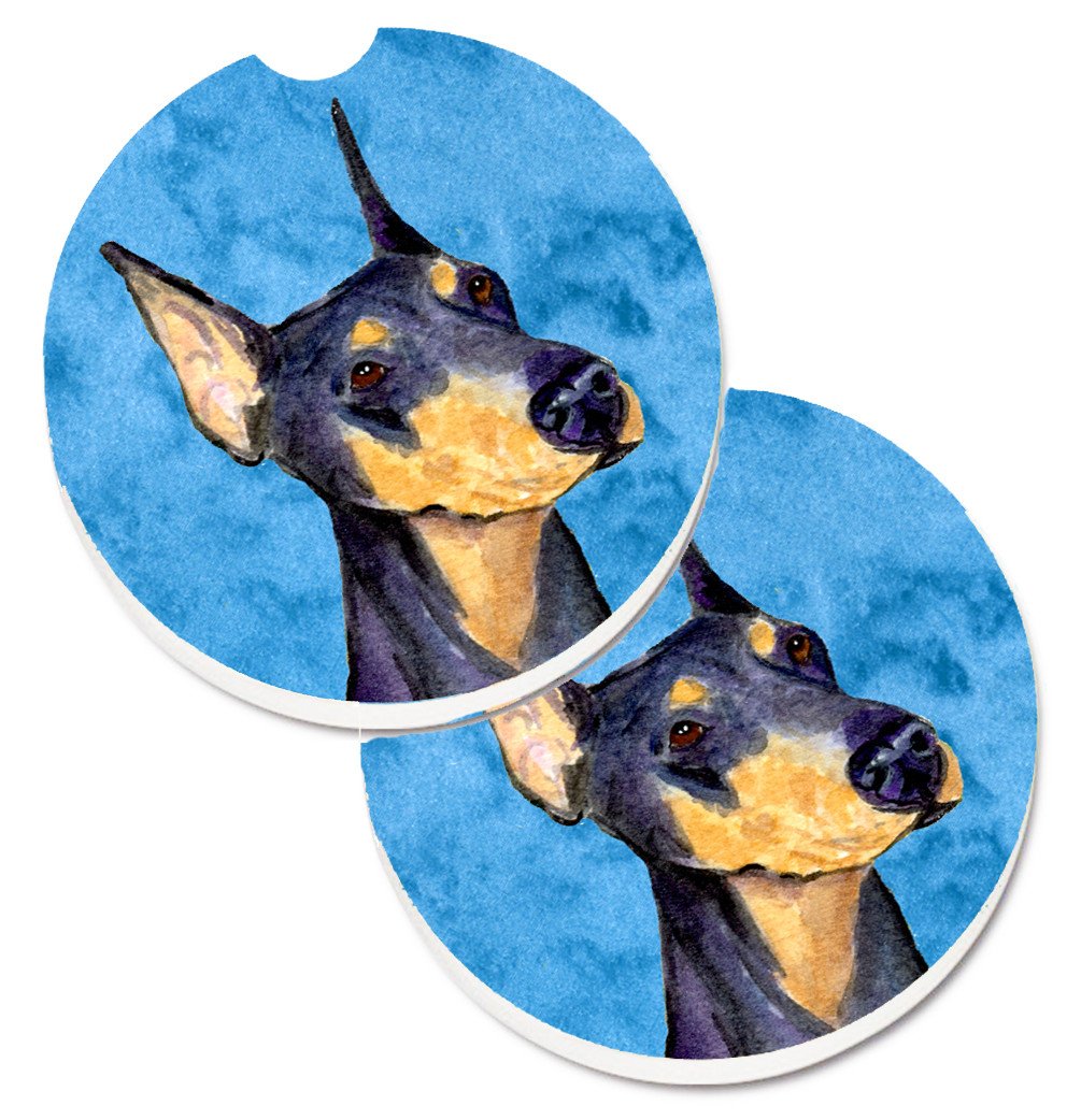 Blue Doberman Set of 2 Cup Holder Car Coasters SS4771-BUCARC by Caroline's Treasures