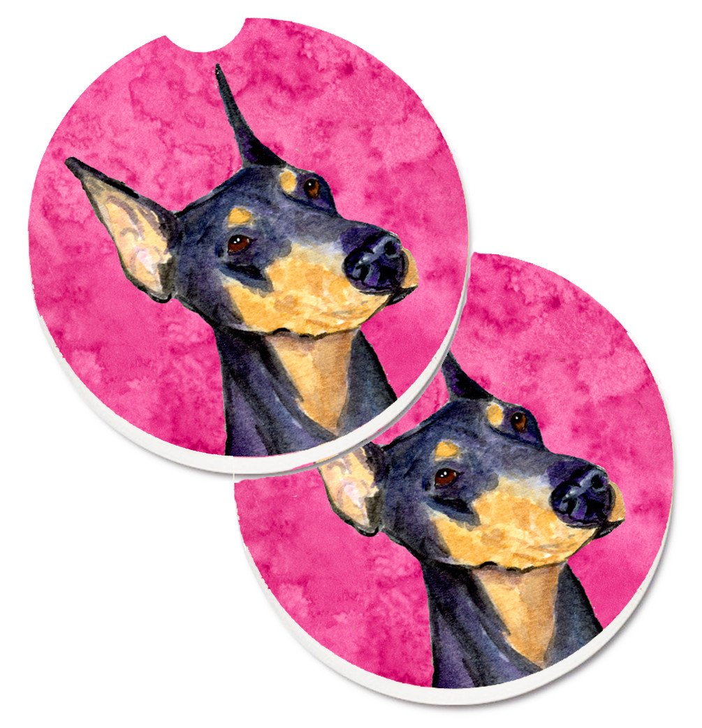 Pink Doberman Set of 2 Cup Holder Car Coasters SS4771-PKCARC by Caroline&#39;s Treasures