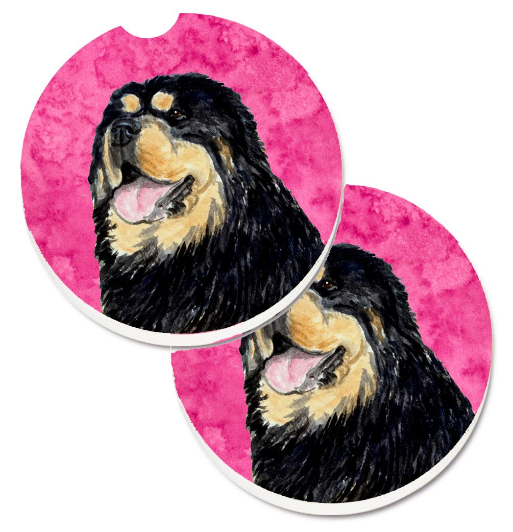 Pink Tibetan Mastiff Set of 2 Cup Holder Car Coasters SS4788-PKCARC by Caroline&#39;s Treasures