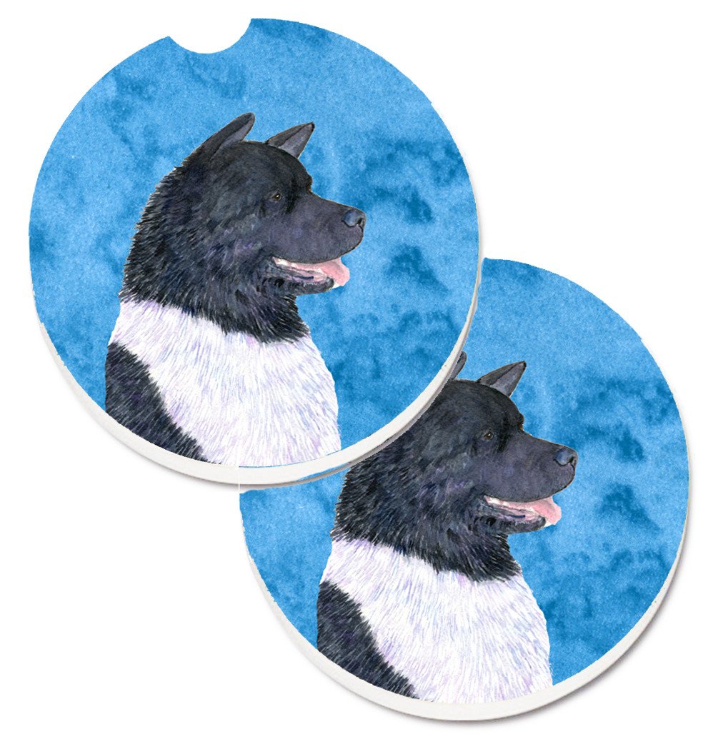 Blue Akita Set of 2 Cup Holder Car Coasters SS4797-BUCARC by Caroline's Treasures