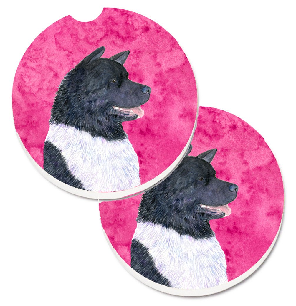 Pink Akita Set of 2 Cup Holder Car Coasters SS4797-PKCARC by Caroline's Treasures