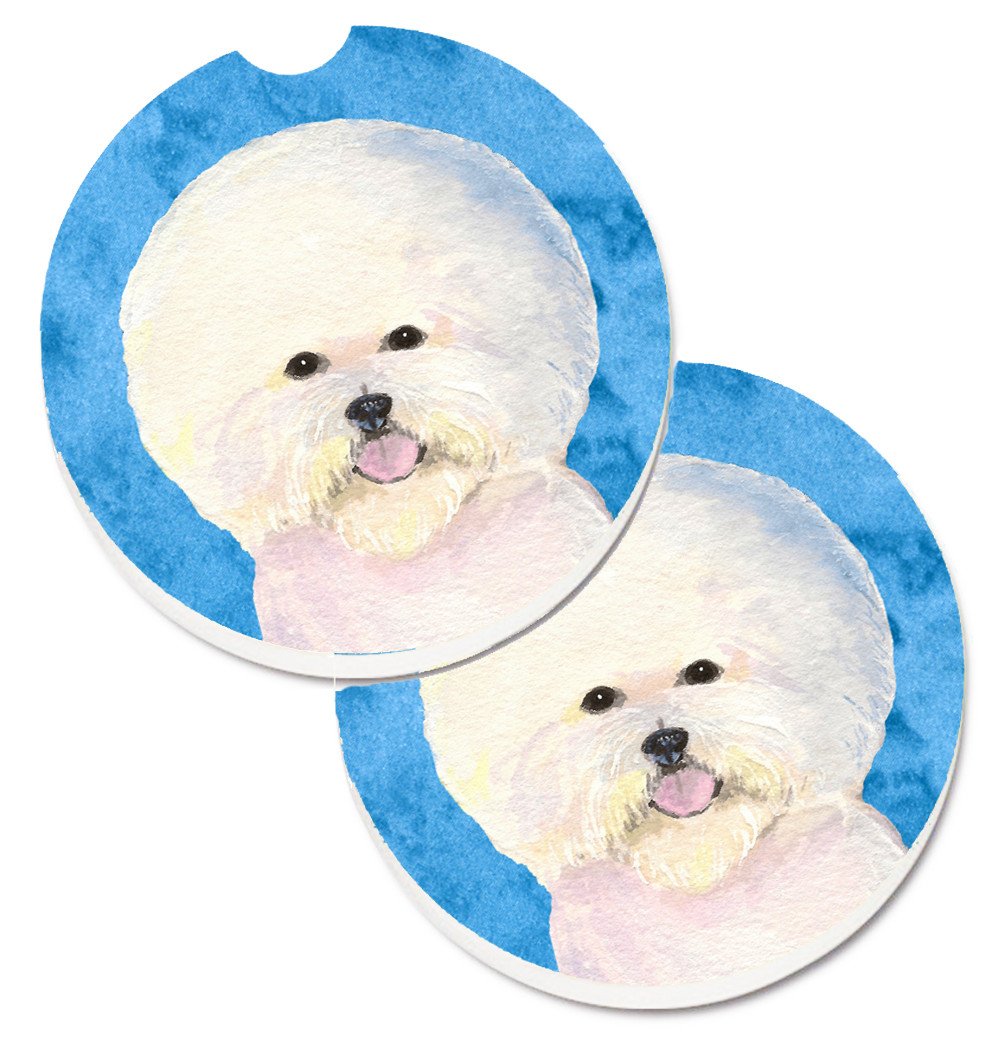 Blue Bichon Frise Set of 2 Cup Holder Car Coasters SS4802-BUCARC by Caroline&#39;s Treasures