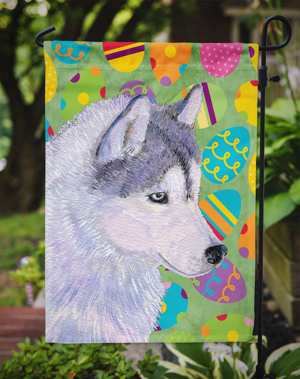 Siberian Husky Easter Eggtravaganza Flag Garden Size  the-store.com.