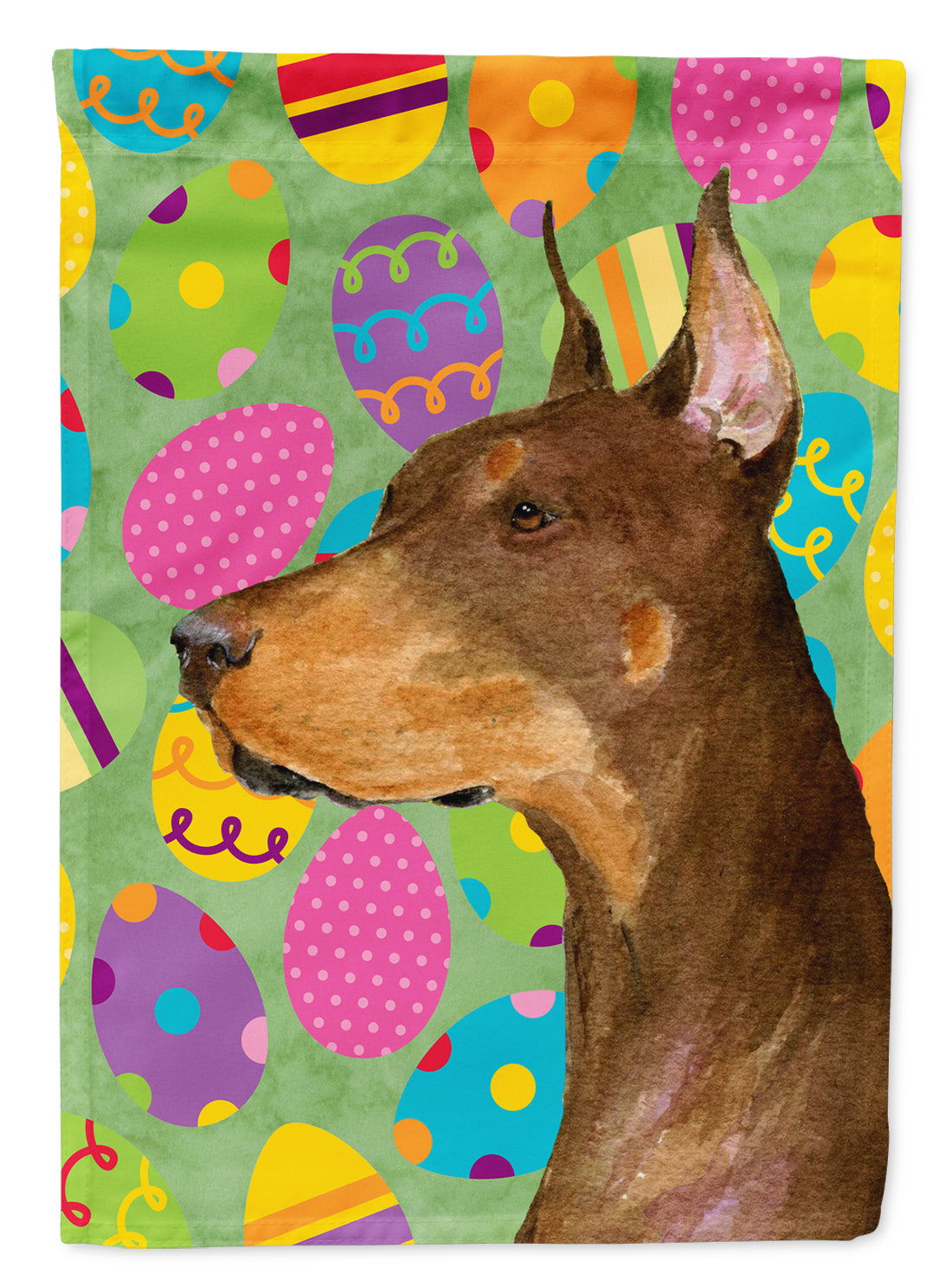 Doberman Easter Eggtravaganza Flag Garden Size  the-store.com.