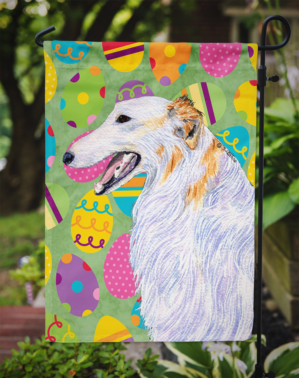 Borzoi Easter Eggtravaganza Flag Garden Size  the-store.com.