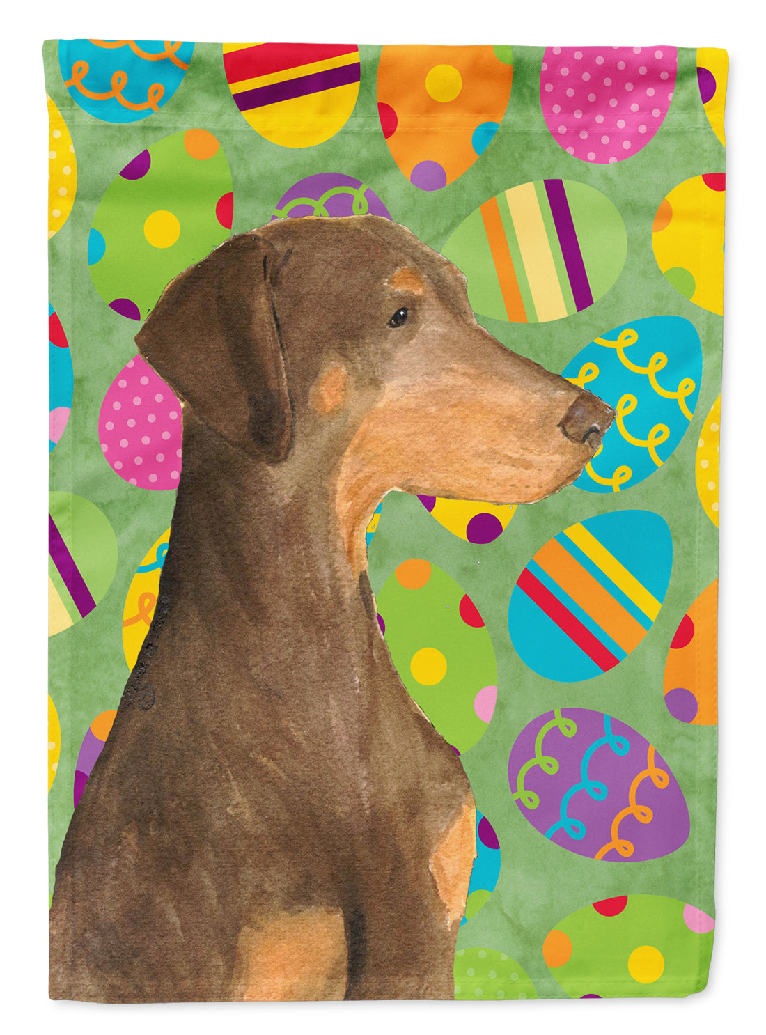 Doberman Easter Eggtravaganza Flag Canvas House Size  the-store.com.