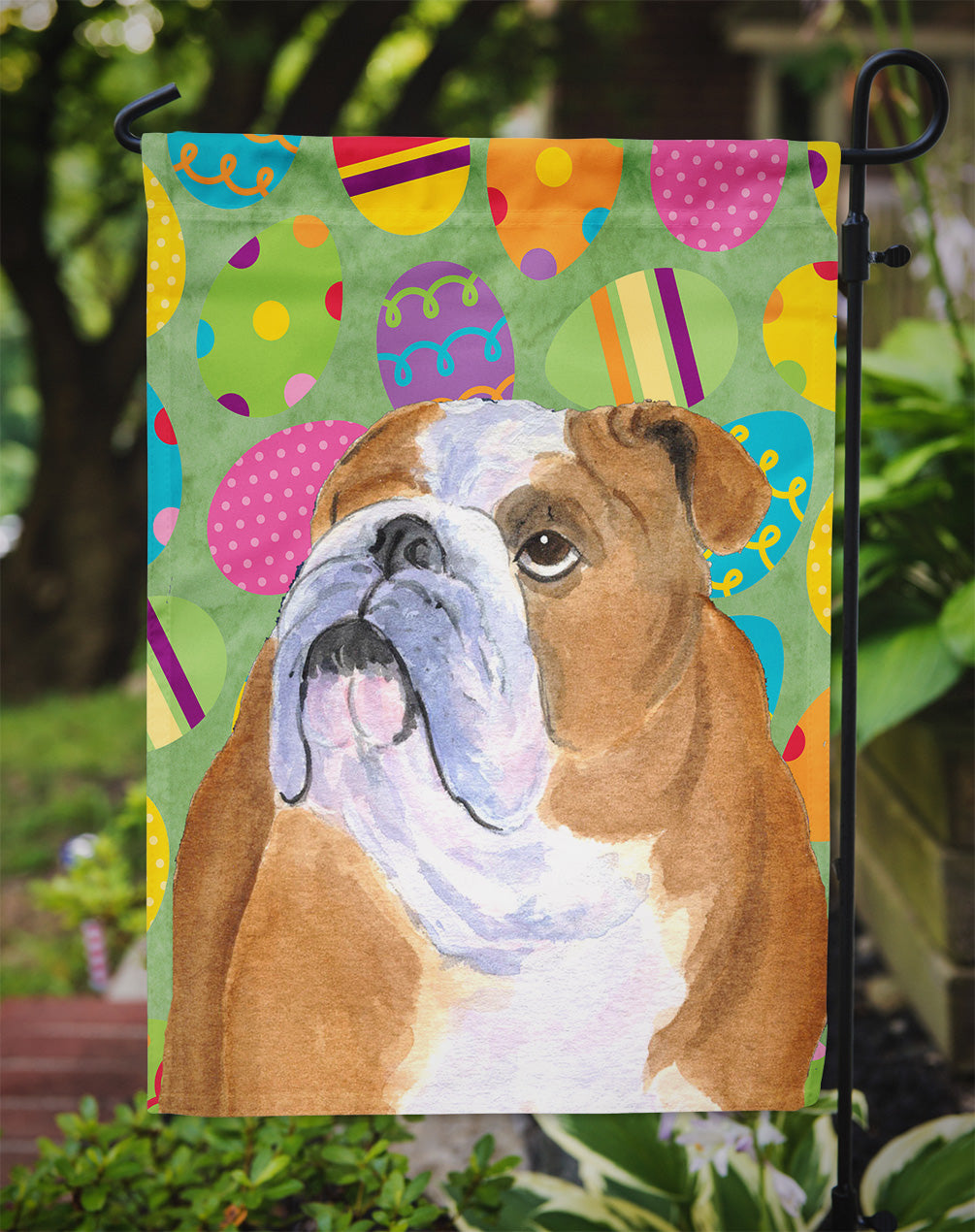 Bulldog English Easter Eggtravaganza Flag Garden Size  the-store.com.