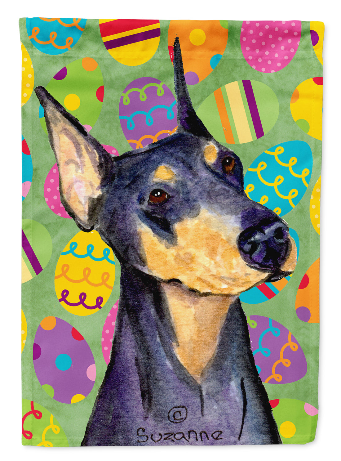 Doberman Easter Eggtravaganza Flag Canvas House Size  the-store.com.