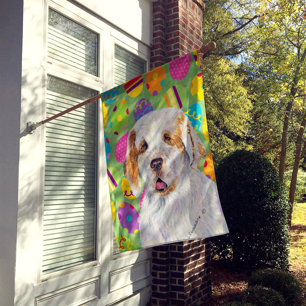 Clumber Spaniel Easter Eggtravaganza Flag Canvas House Size  the-store.com.