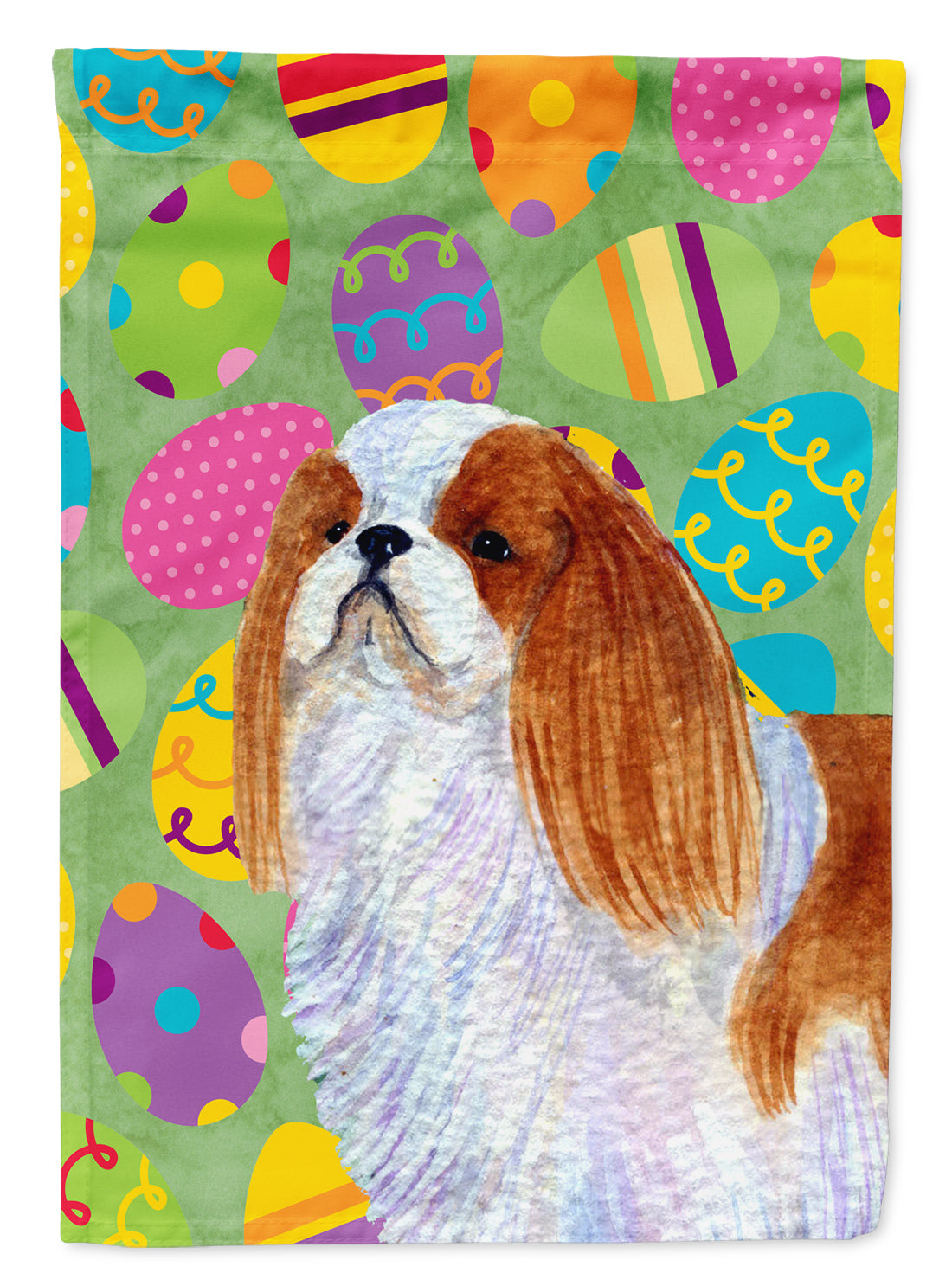 English Toy Spaniel Easter Eggtravaganza Flag Canvas House Size  the-store.com.