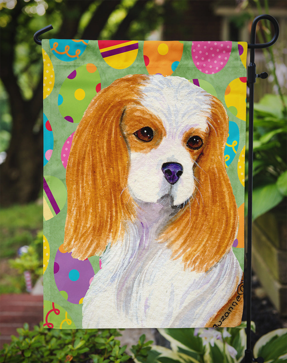 Cavalier Spaniel Easter Eggtravaganza Flag Garden Size  the-store.com.