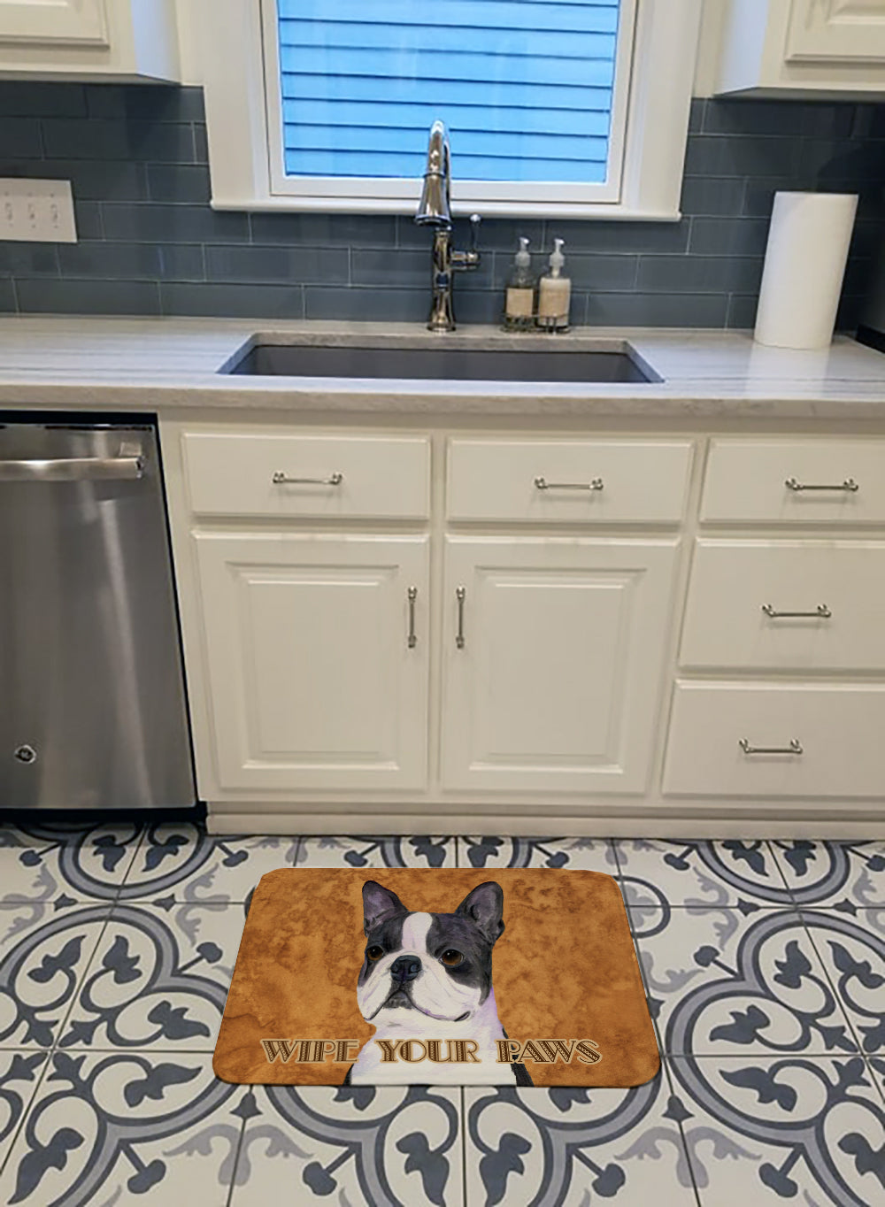 Boston Terrier Wipe your Paws Machine Washable Memory Foam Mat SS4884RUG - the-store.com