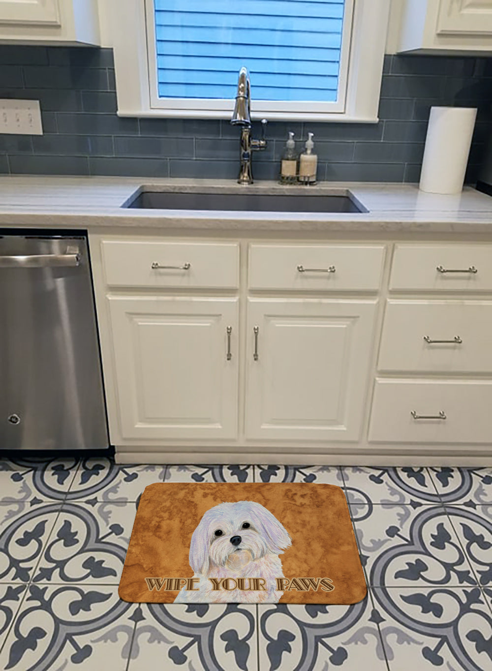 Puppy Cut Maltese Wipe your Paws Machine Washable Memory Foam Mat SS4897RUG - the-store.com