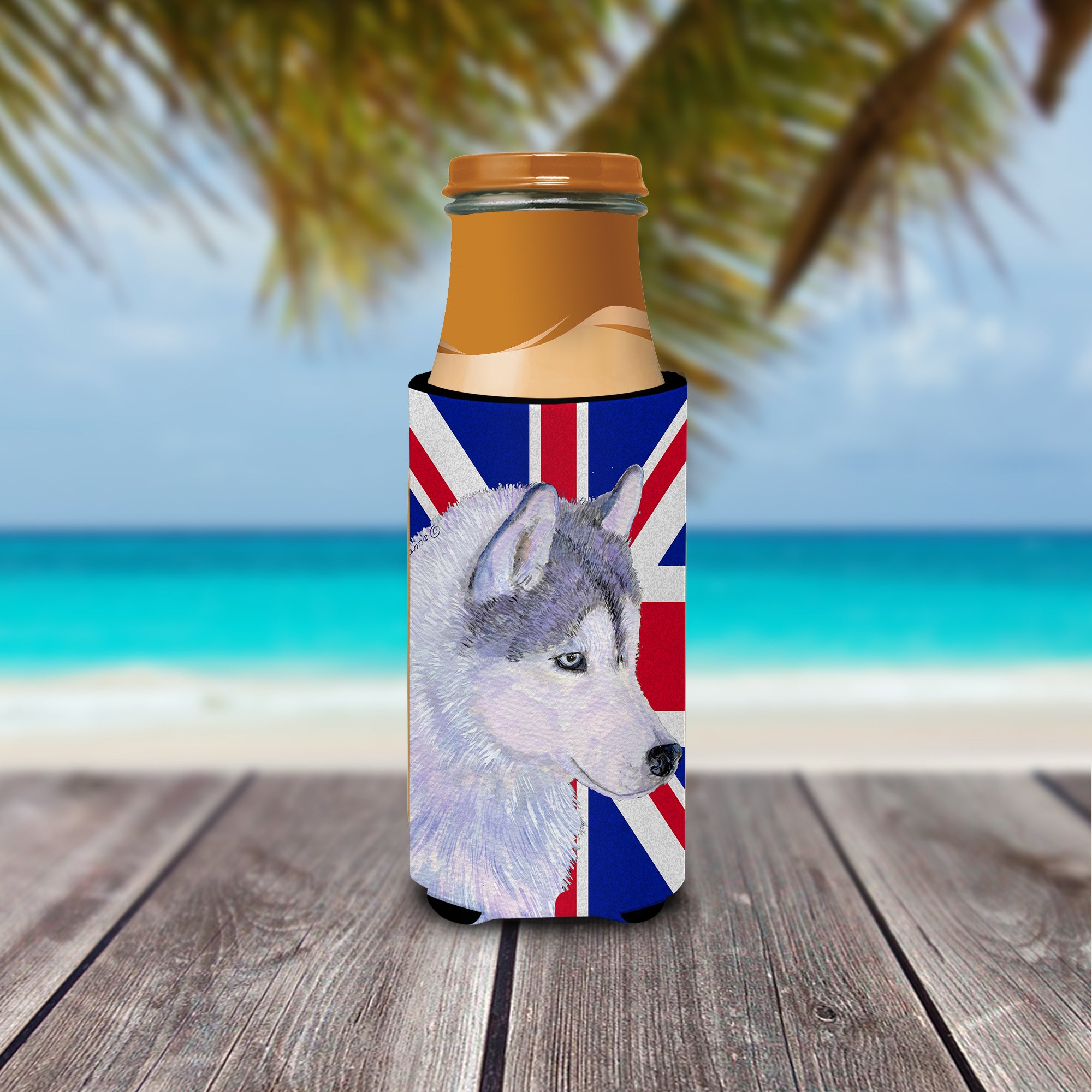 Siberian Husky with English Union Jack British Flag Ultra Beverage Insulators for slim cans SS4906MUK.