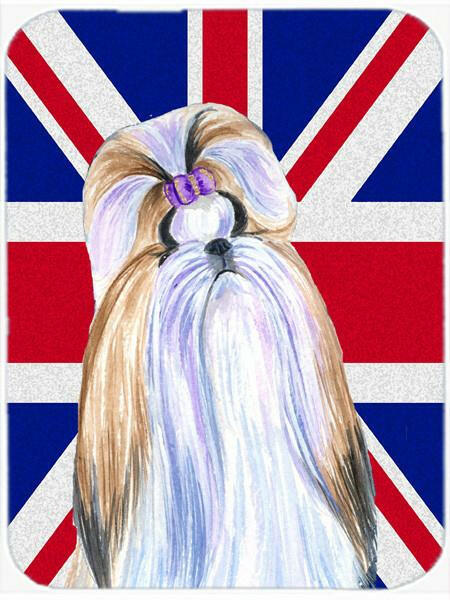 Shih Tzu with English Union Jack British Flag Glass Cutting Board Large Size SS4907LCB by Caroline&#39;s Treasures