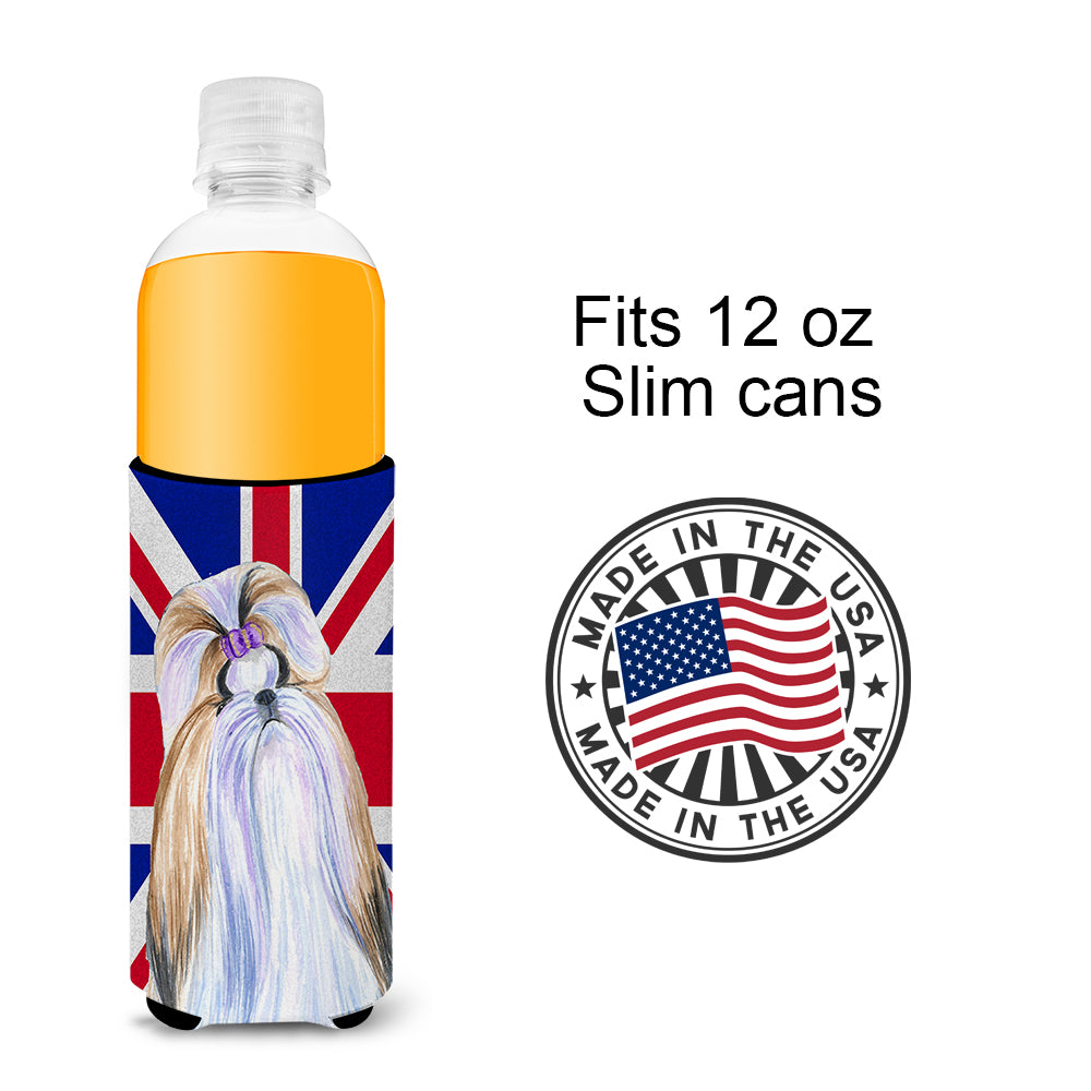 Shih Tzu with English Union Jack British Flag Ultra Beverage Insulators for slim cans SS4907MUK.