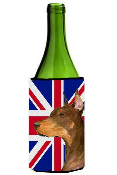 Doberman with English Union Jack British Flag Wine Bottle Beverage Insulator Hugger SS4910LITERK by Caroline&#39;s Treasures